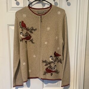 Croft & Barrow Zip up Sweater Holiday Winter Christmas 
Tan Size Small